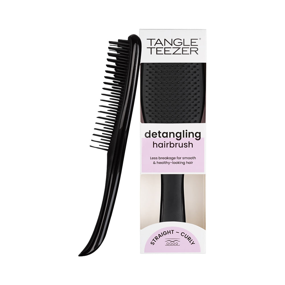 Escova Tangle Teezer The Ultimate Detangler Black com embalagem branca e detalhes em rosa claro e preto